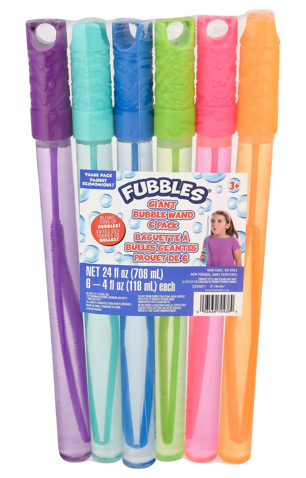 Fubbles 6 Pack Value pack Giant Bubble Wand, Assorted (24 fl oz, 6 ct)
