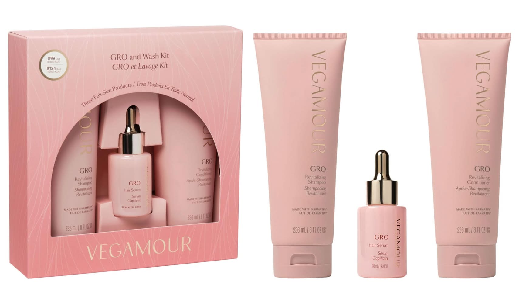 Vegamour GRO Hair Serum and Shampoo & Conditioner Hair Gift Set