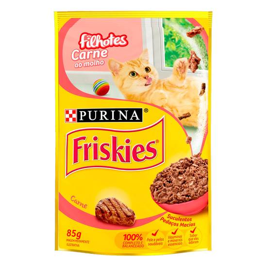 Purina ração úmida sabor carne ao molho para gatos filhotes friskies (85 g)