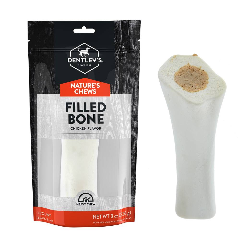 Dentley's Large Filled Femur Bone Dog Chew Filled Dog Bones, Chicken, (8 oz)