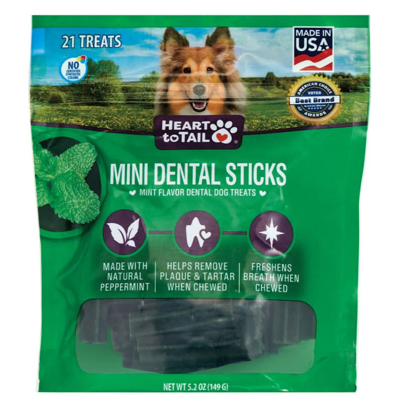 Heart to Tail Mini Dog Dental Sticks, Mint (5.2 oz, 21 ct)