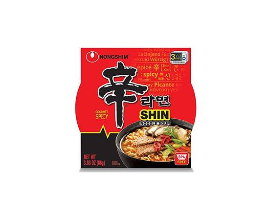 Order Nong Shim Hot & Spicy Noodle Bowl Soup 3oz food online from Chevron Extramile store, Everett on bringmethat.com
