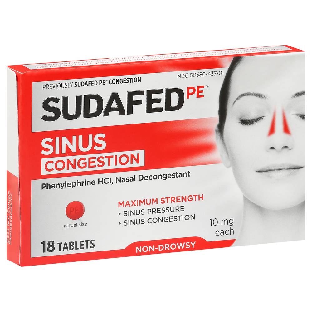 Sudafed PE Sinus Congestant Maximum Strength Non-Drowsy Tablets (18 ct)