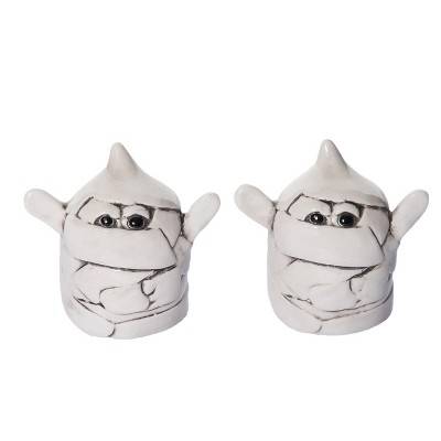 Transpac Dolomite 3.25 in. Off-White Halloween Mummy Salt and Pepper Shaker Set of 2