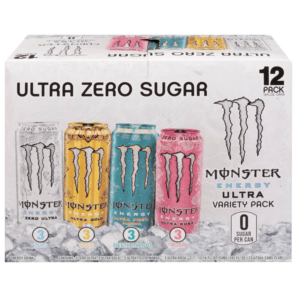 Monster Ultra Zero Sugar Energy Drink Variety Pack(12 Ct, 16 fl Oz)