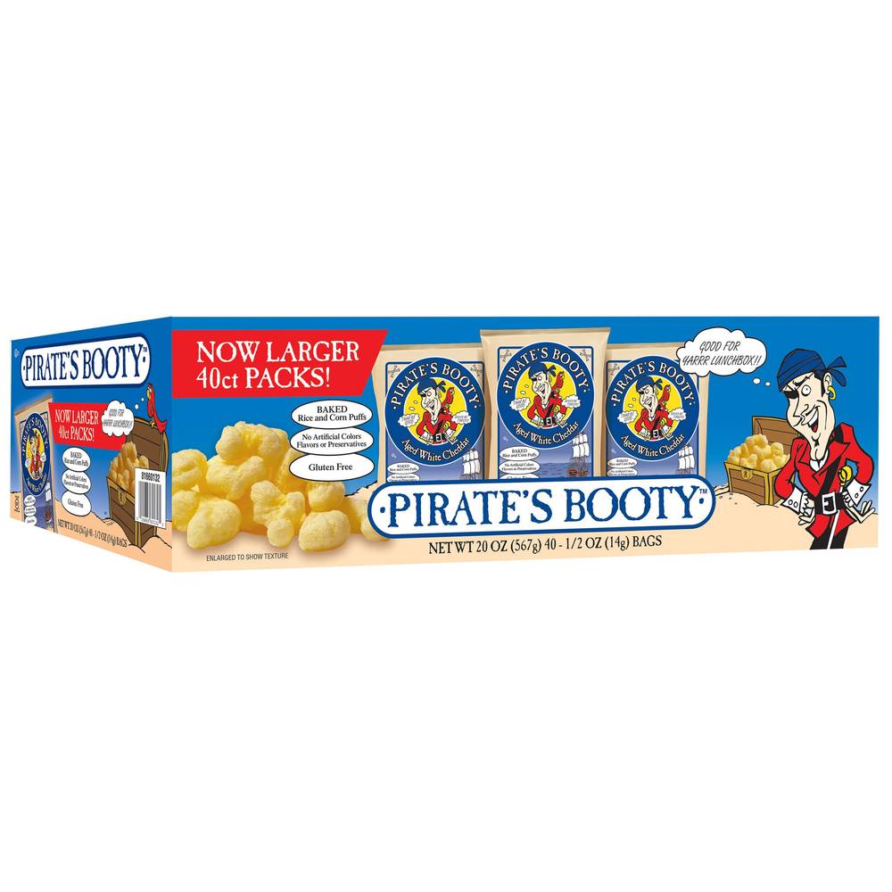 Pirate's Booty Aged White Cheddar Snack, 0.5 oz, 40 count