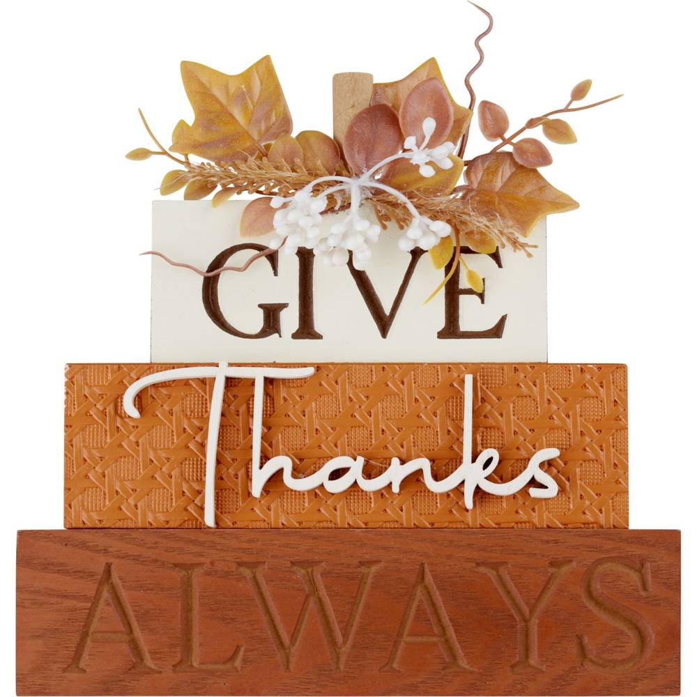 Fall Fest Give Thanks Always Stacked Wood Sign With Foliage