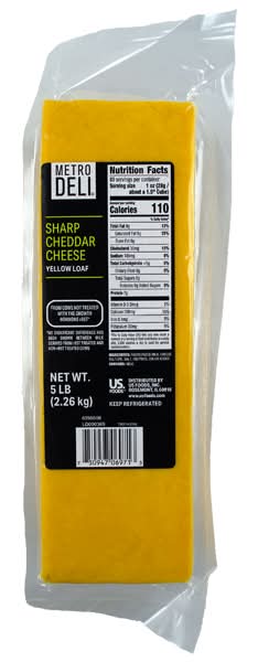 Metro Deli Sharp Cheddar Cheese Loaf, Yellow (5 lbs)