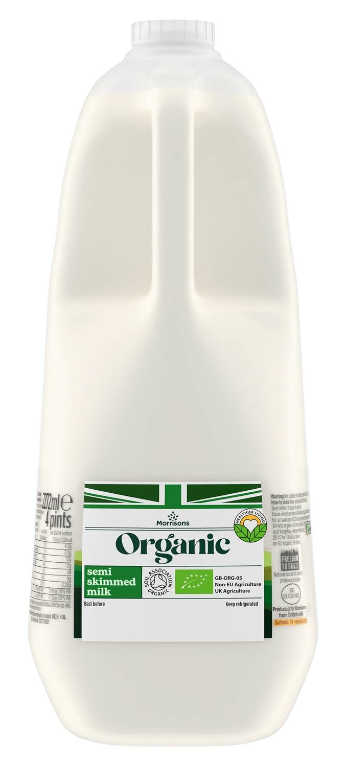 Morrisons Organic British Semi Skimmed Milk 4 Pints