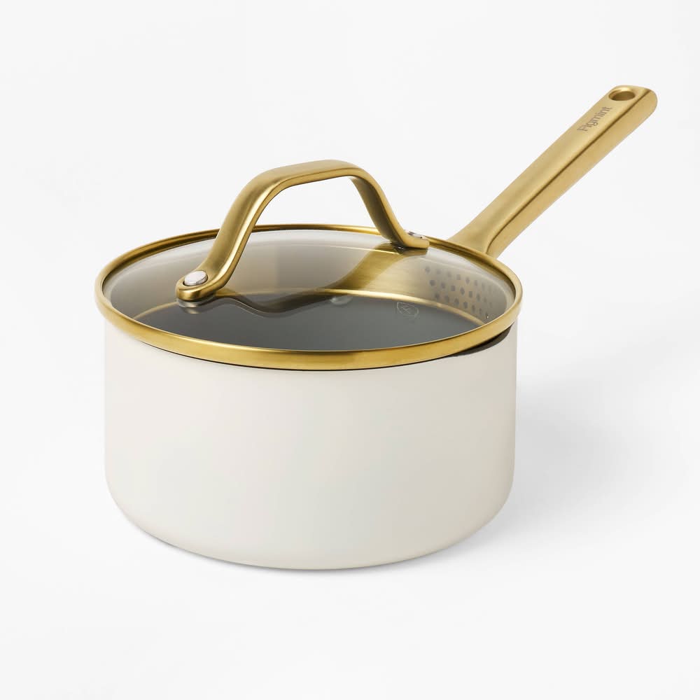 Figmint Nonstick Ceramic Coated Aluminum Sauce Pan 1.5 Qt, Cream (2 ct)