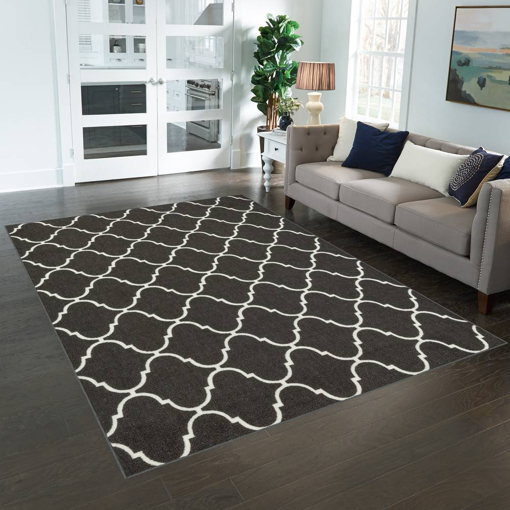 Style Selections 7 X 10 (ft) Gray Indoor Trellis Area Rug | B5297102