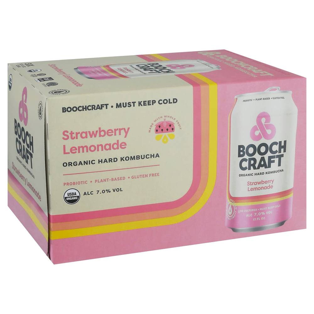 Boochcraft Organic Strawberry Lemonade Hard Kombucha (6 ct, 12 fl oz)