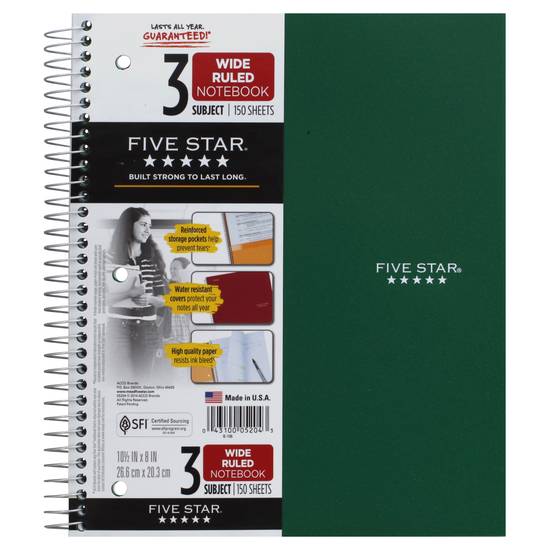 Five Star 150 Sheets 3 Subject Wide Ruled Notebook (1 ct)