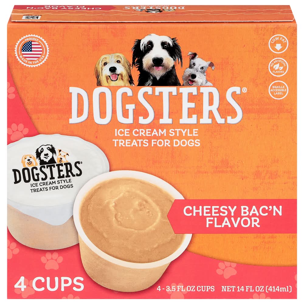 Dogsters Ice Cream Style Dogs Treats, Cheesy Bac'n (4 x 3.5 fl oz)