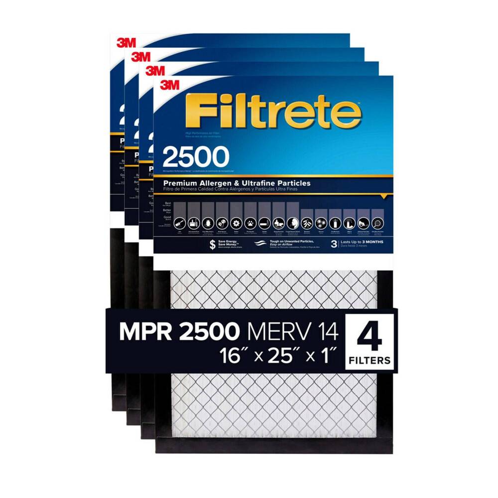 3M 2500 Series Filtrete 1" Filter, 4-pack, 16X25x1