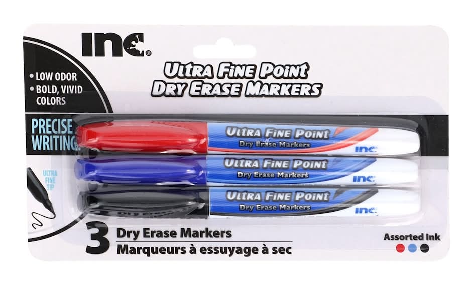 Inc. Ultra Fine Point Dry Erase Markers, Assorted (3 ct)