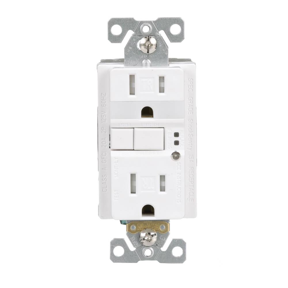 Eaton 15-Amp 125-volt Tamper Resistant GFCI Residential/Commercial Decorator Outlet with Night Light, White | TRSGFNL15W-BX-LW