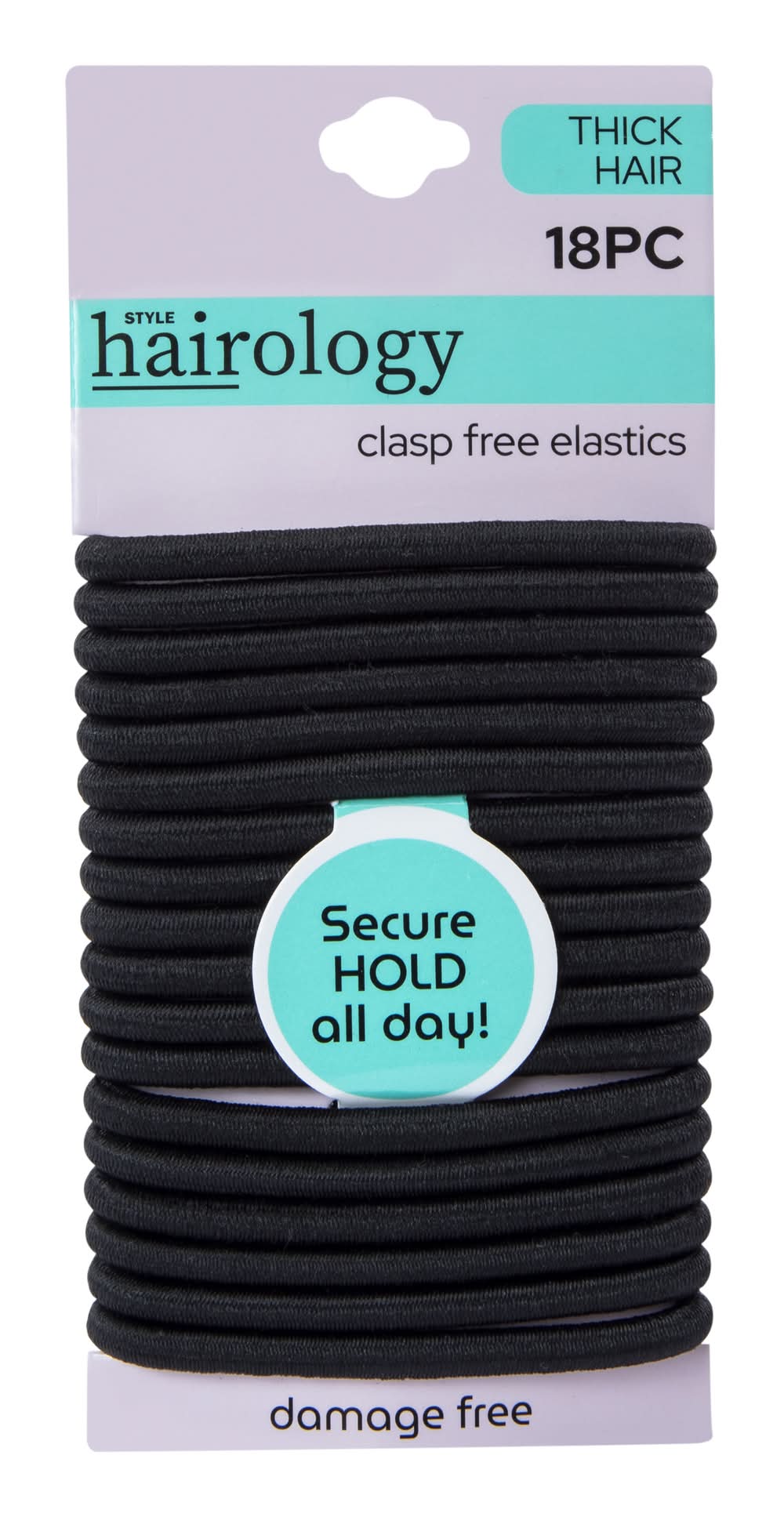 Style Hairology Clasp Free Elastics For Thick Hair, Black (18 ct)