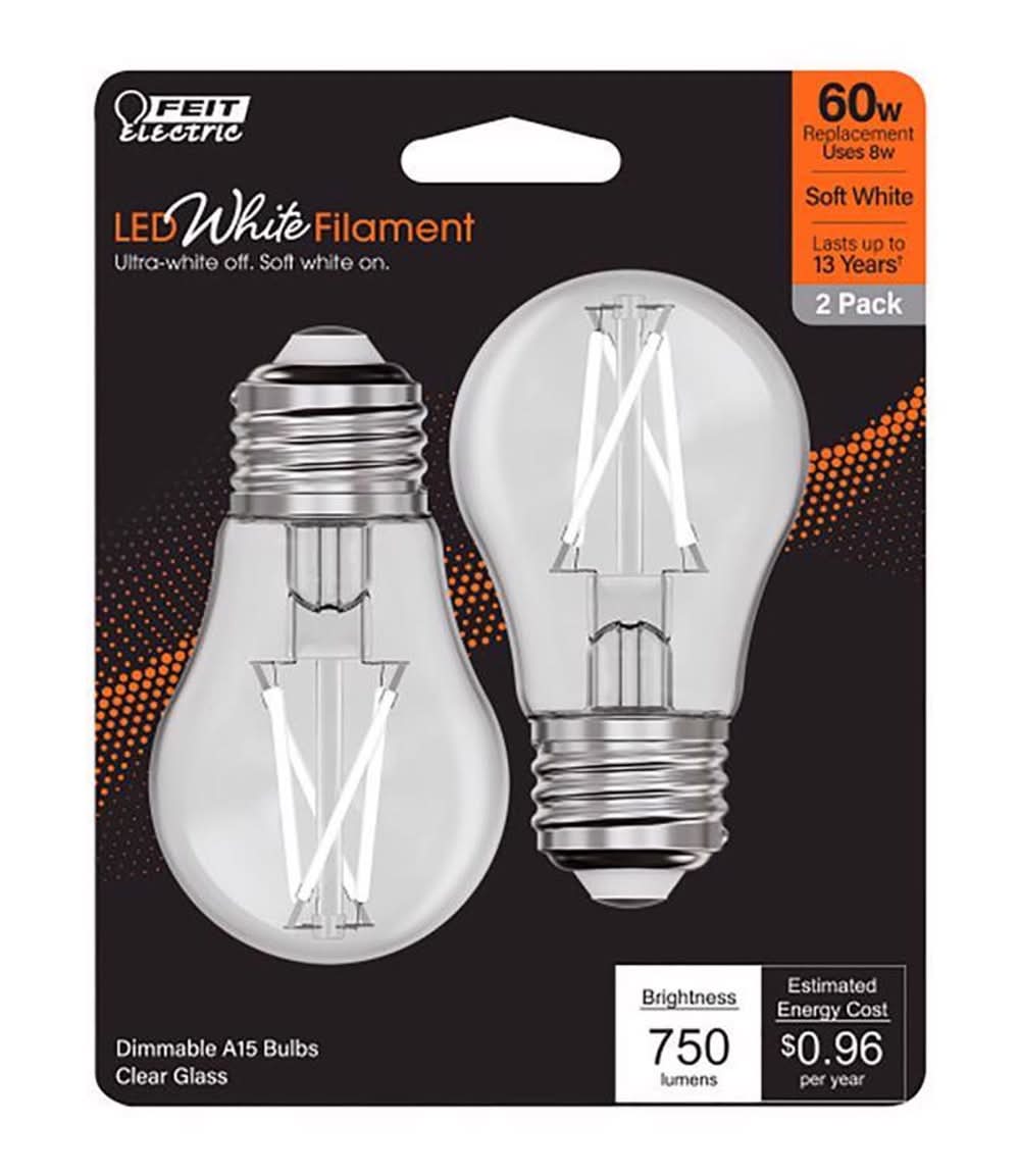 Feit White A15 E26 (Medium) Filament Led Bulb Soft White 60 Watt Equivalence 2 Pk