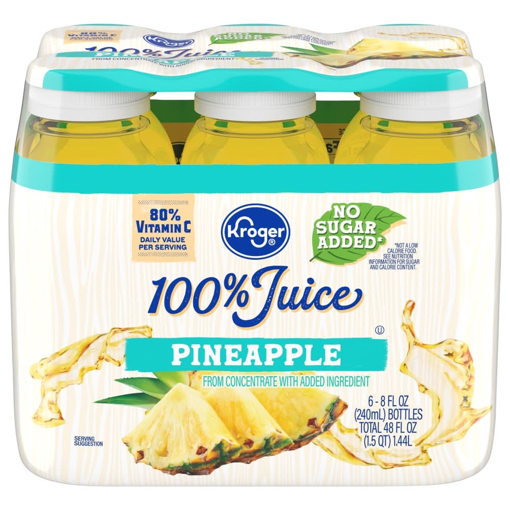 Kroger 100% Juice, Pineapple (6 x 8 fl oz)