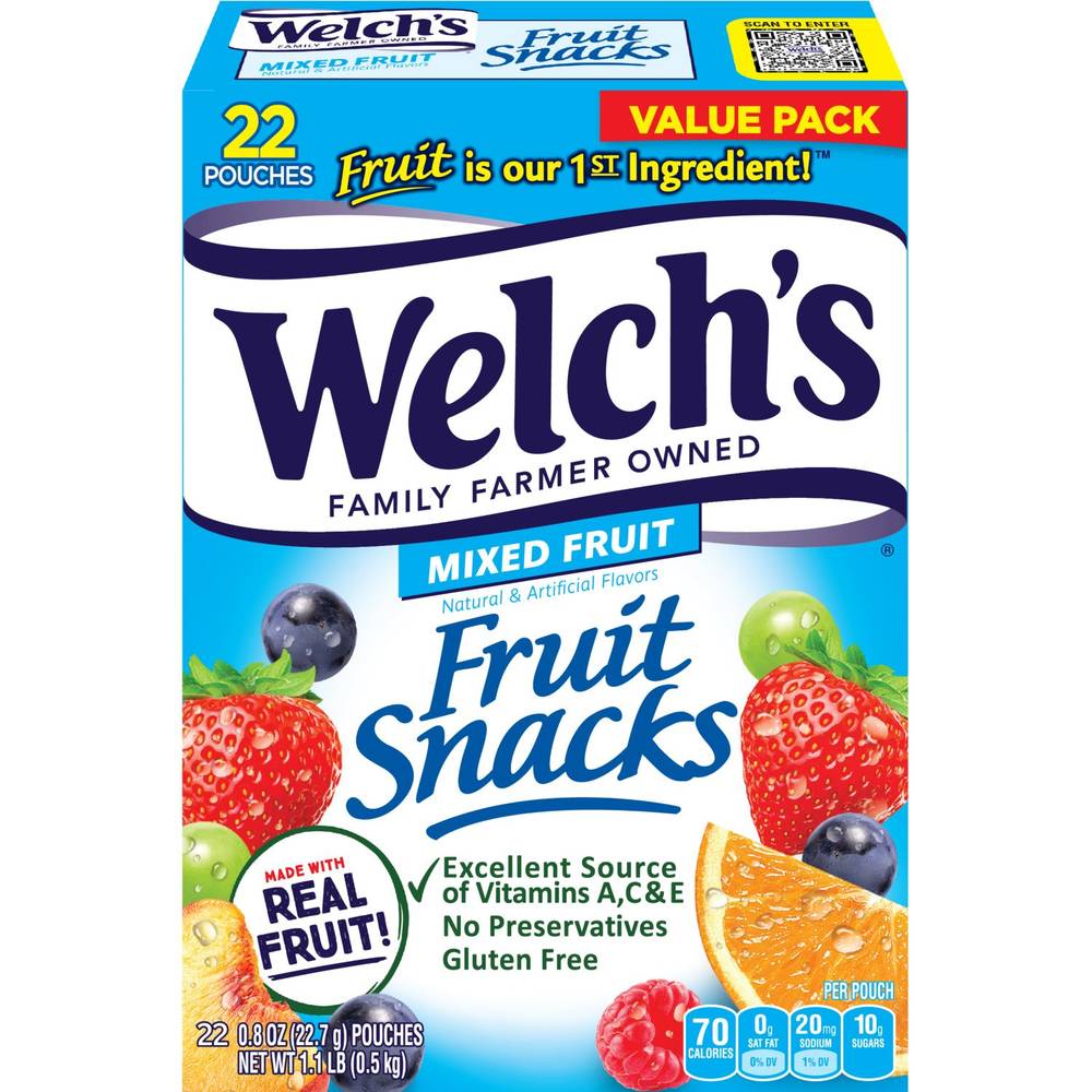 Welch'S Mixed Fruit Flavored Fruit Snacks Pouches, 22 Ct, 19.8 Oz