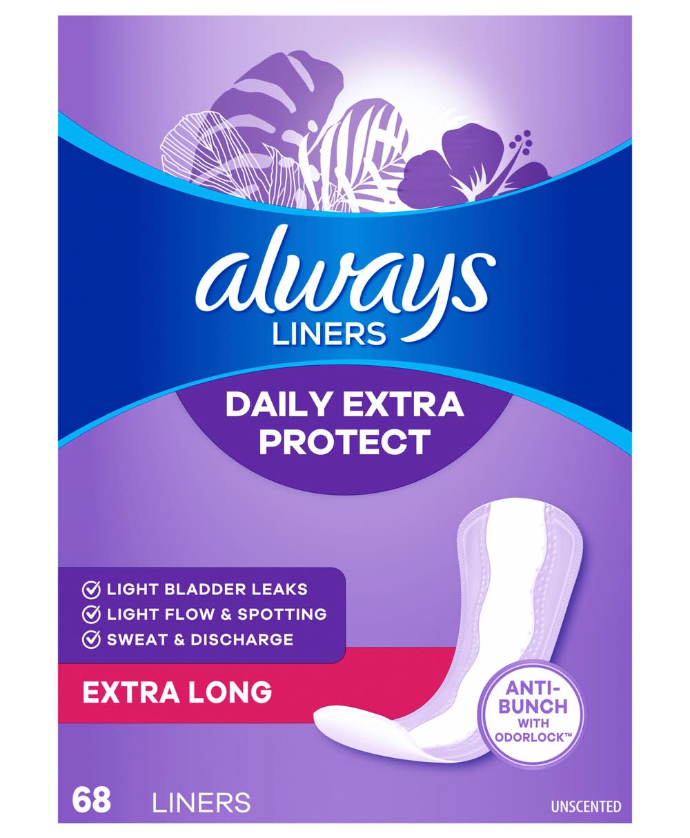 Always Daily Xtra Protection 3-in-1 Extra Long Daily Liner, Extra Long (68 ct)