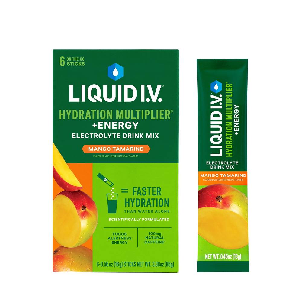 Liquid I.V. Hydration + Energy Multiplier, Electrolyte Drink Mix, Mango Tamarind, 6 Ct