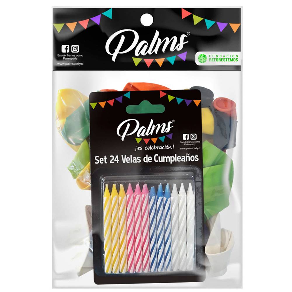 Palms pack 25 globos + velas surtidas (25 u + set velas)