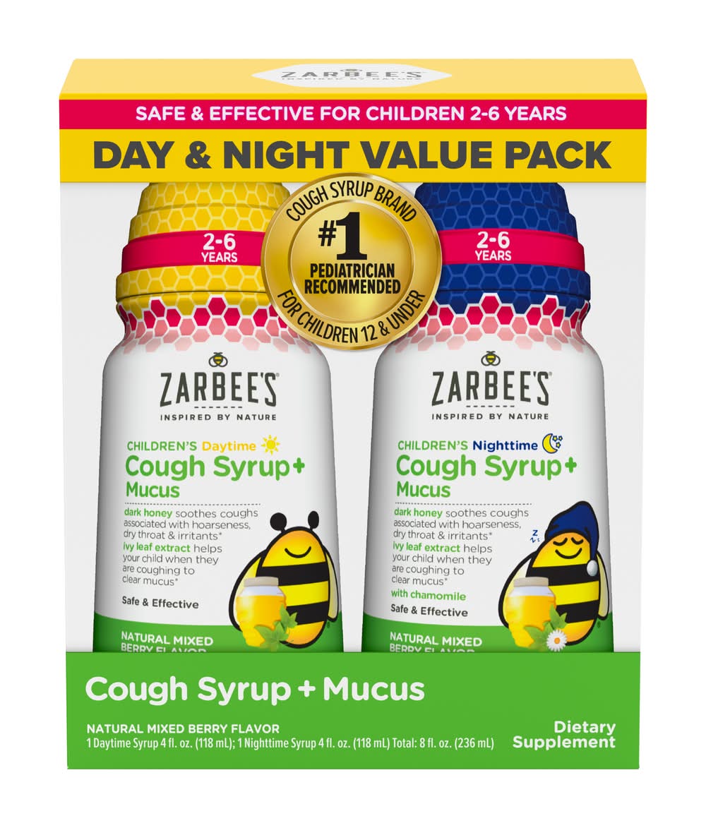 Zarbee's Children's Day & Night Time Cough & Mucus Syrup Value pack, Natural Mixed Berry, 2+ Years (8 fl oz, 2 ct)