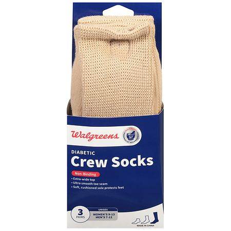 Walgreens Khaki Diabetic Crew Socks For Men & Women (3 ct)