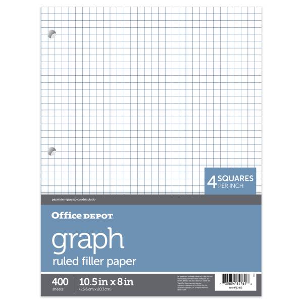 Office Depot Notebook Filler Paper 8" X 10 1/2" Quadrille Ruled White