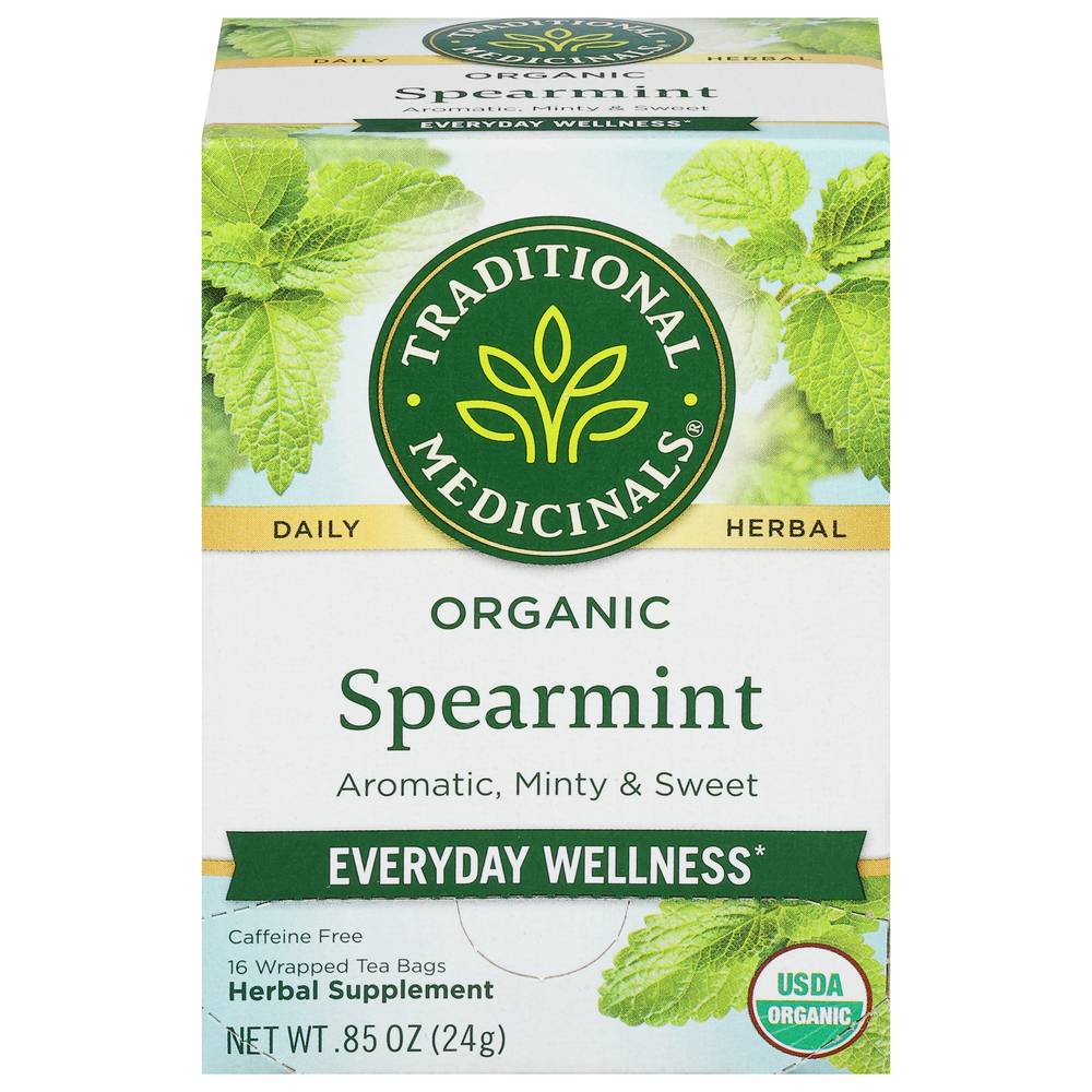 Traditional Medicinals Organic Herbal Supplement Tea Bags, Spearmint (0.85 oz, 16 ct)