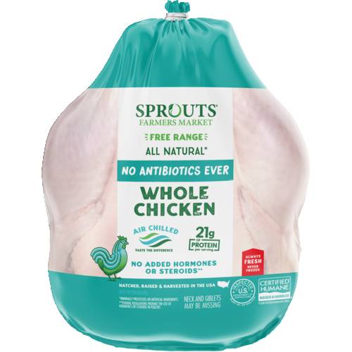 Sprouts Whole Fryer Chicken No Antibiotics Ever (Avg. 6.25lb)