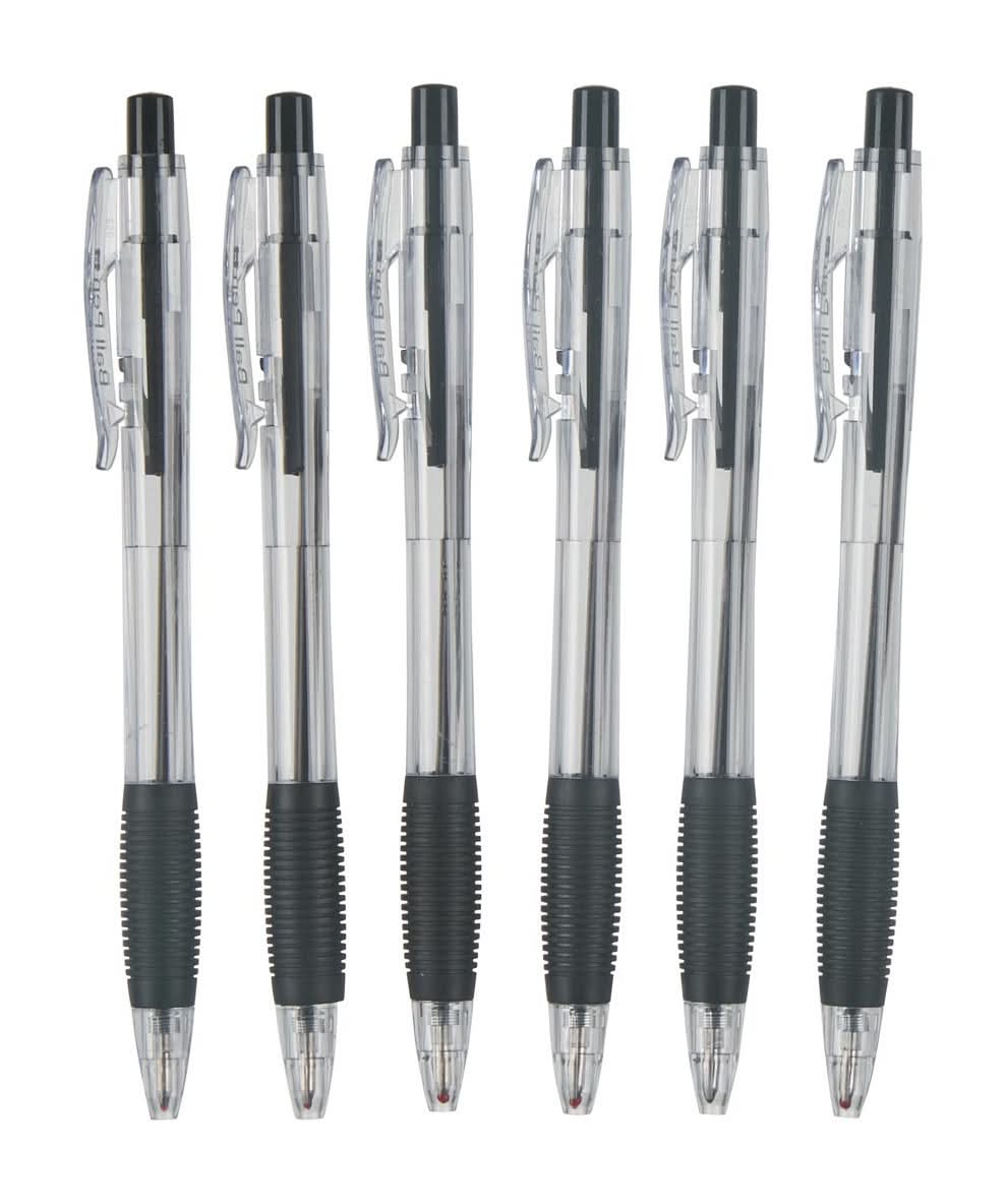 OfficeHub Retractable Medium Point Ball Pens, Black (6 ct)