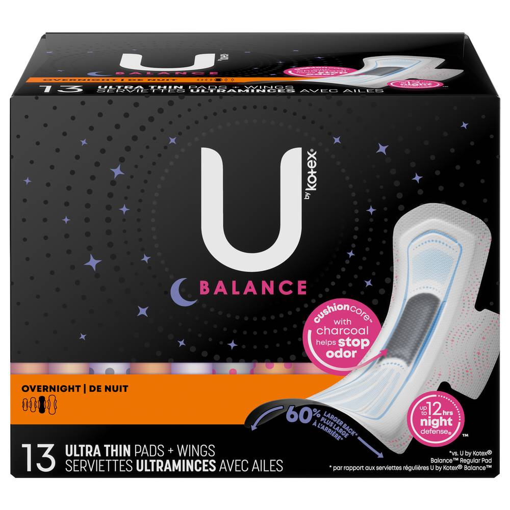 U by Kotex Balance Overnight Ultra Thin Pads + Wings (13 ct)