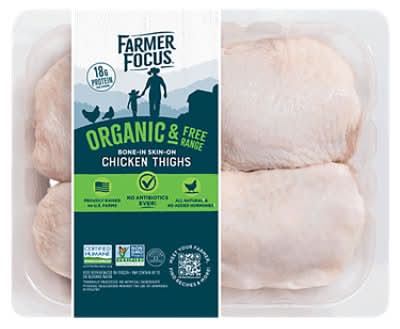 Farmer Focus Organic Halal Bone In Skin On Chicken Thighs - Lb