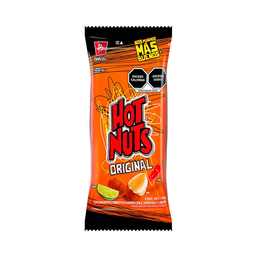 Hot Nuts · Cacahuates cubiertos con chile y limón (100 g)