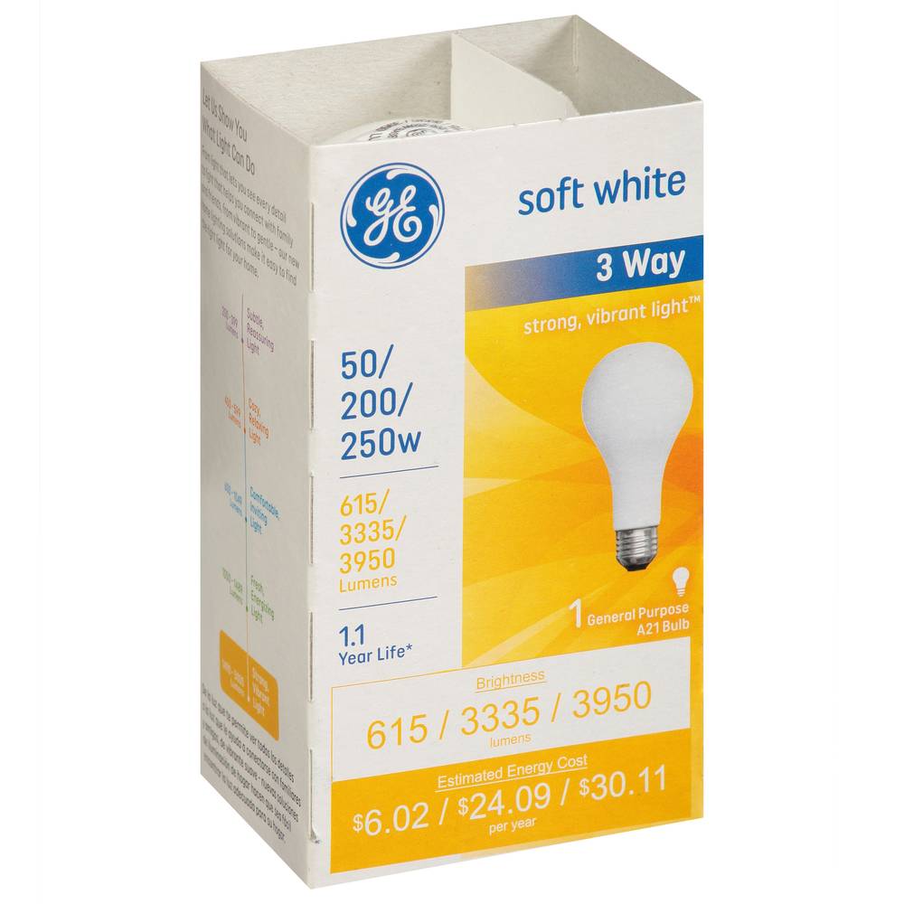 GE Lighting Soft White 3-way 50/200/250w A21