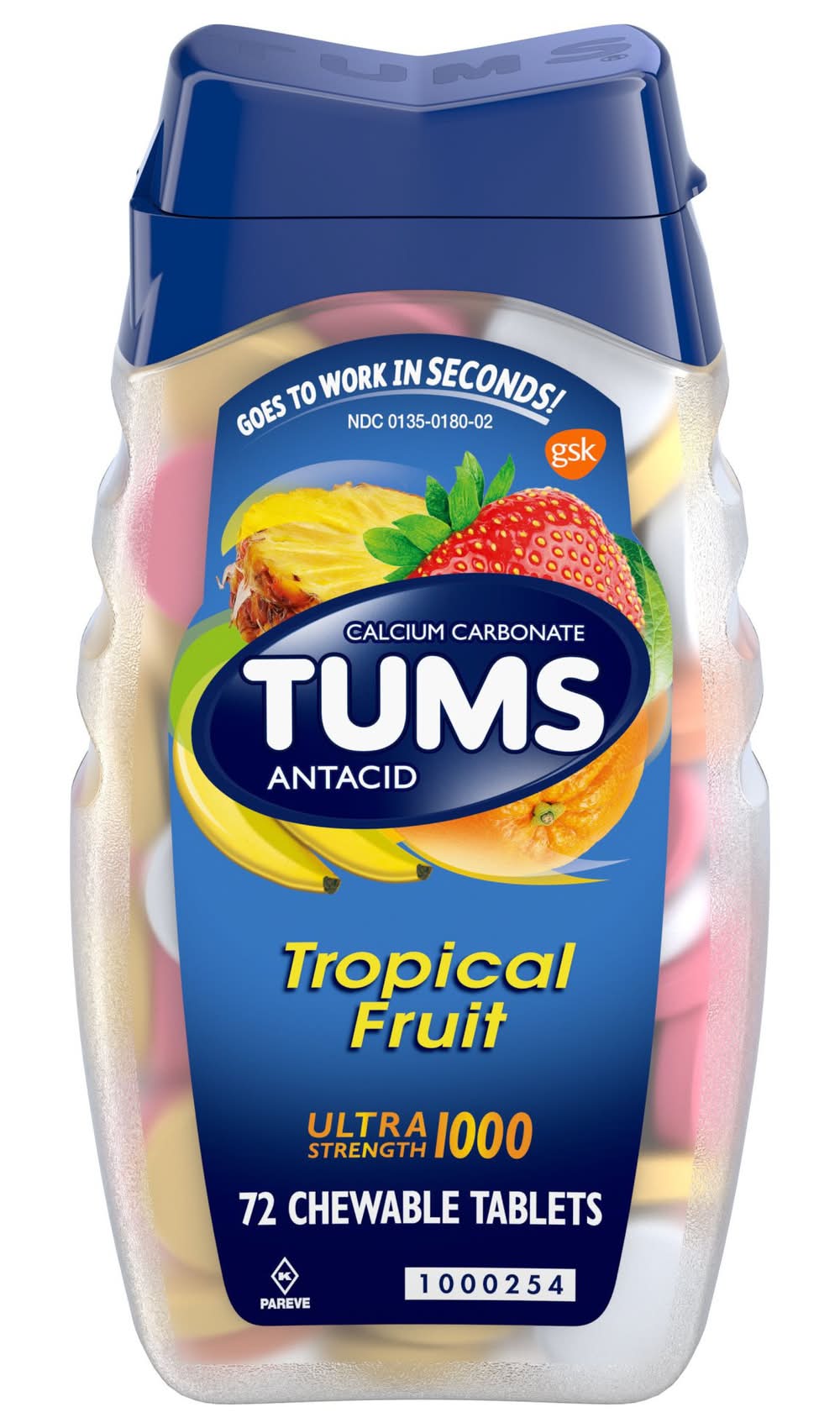 Tums Ultra Strength Antacid Chewable Tablets, Tropical Fruit (72 ct)
