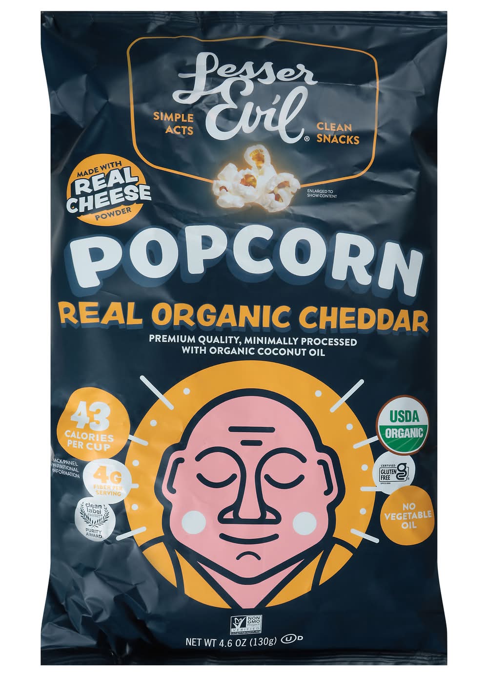 LesserEvil Premium Quality Popcorn, Real Organic Cheddar (4.6 oz)