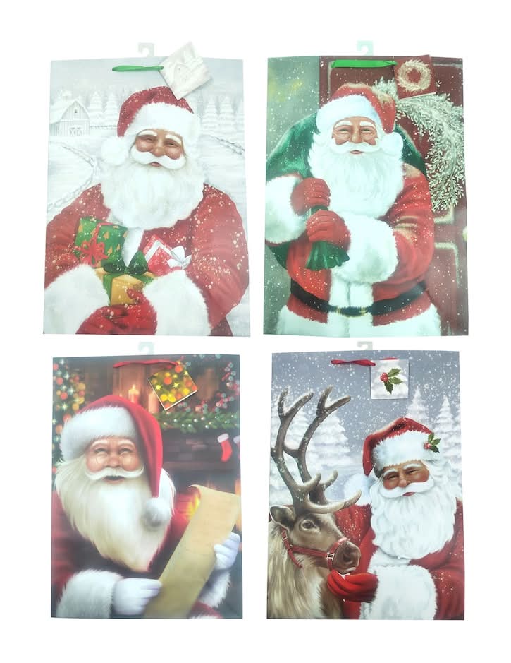 Santa-Themed Traditional Gift Bag, 4-ct Assorted.