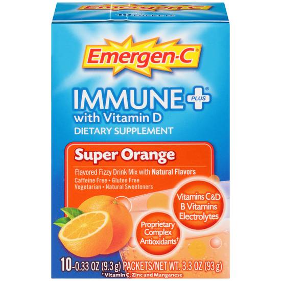 Emergenc-C Immune +Plus Vitamin D Drink Mix, Super Orange, 10 CT