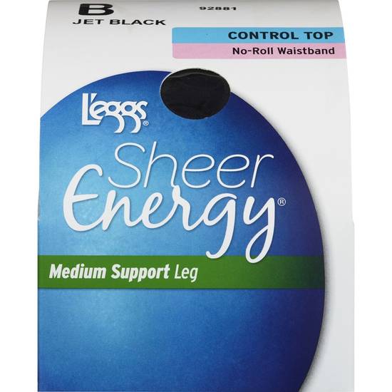 L'eggs Sheer Energy Medium Support Control Top Pantyhose, Jet Black, Size B