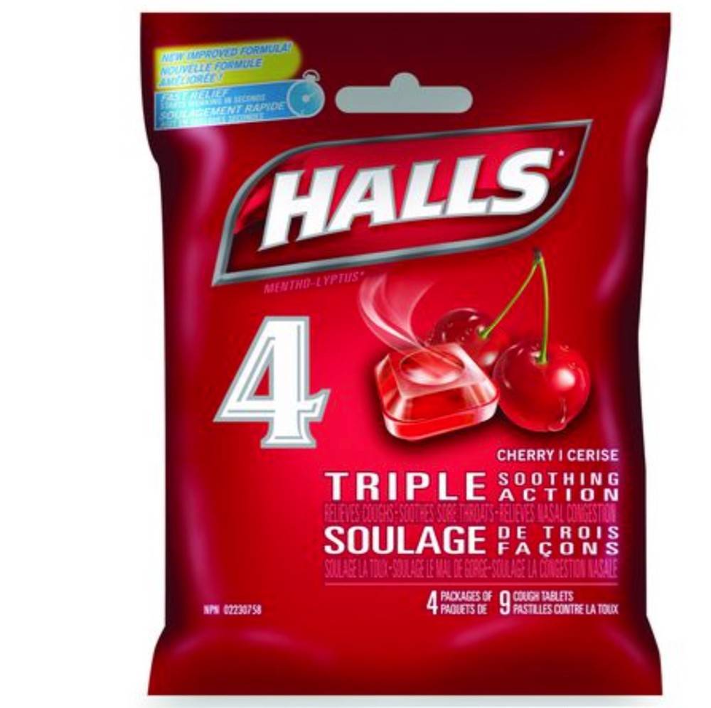 Halls saveur cerise pastilles (4 unités) - cherry flavour cough drops (4 units)