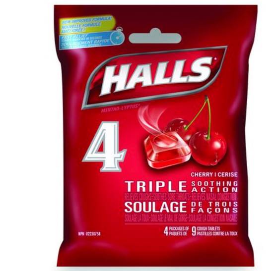 Halls saveur cerise pastilles (4 unités) - cherry flavour cough drops (4 units)