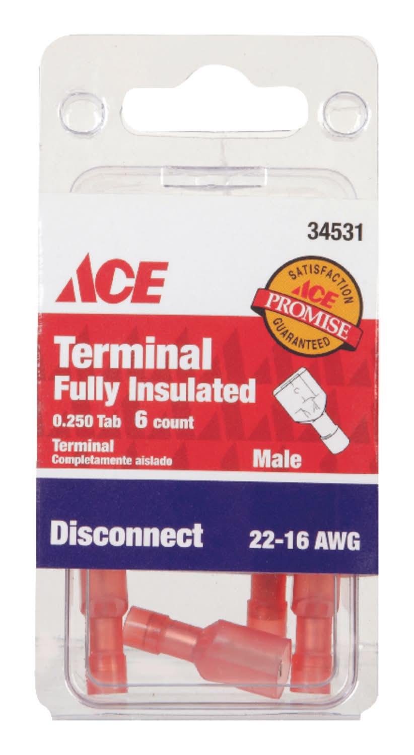 ACE 22-16 Awg Insulated Wire Male Disconnect Red 6 Pk