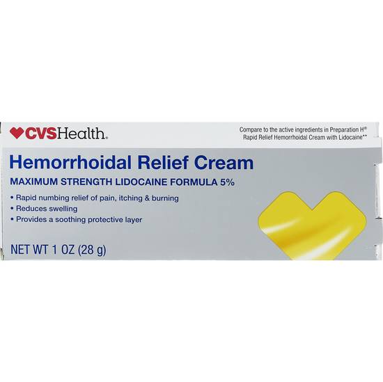 CVS Health Hemorrhoidal Relief Cream Maximum Strength Lidocaine Formula 5%, 1 OZ