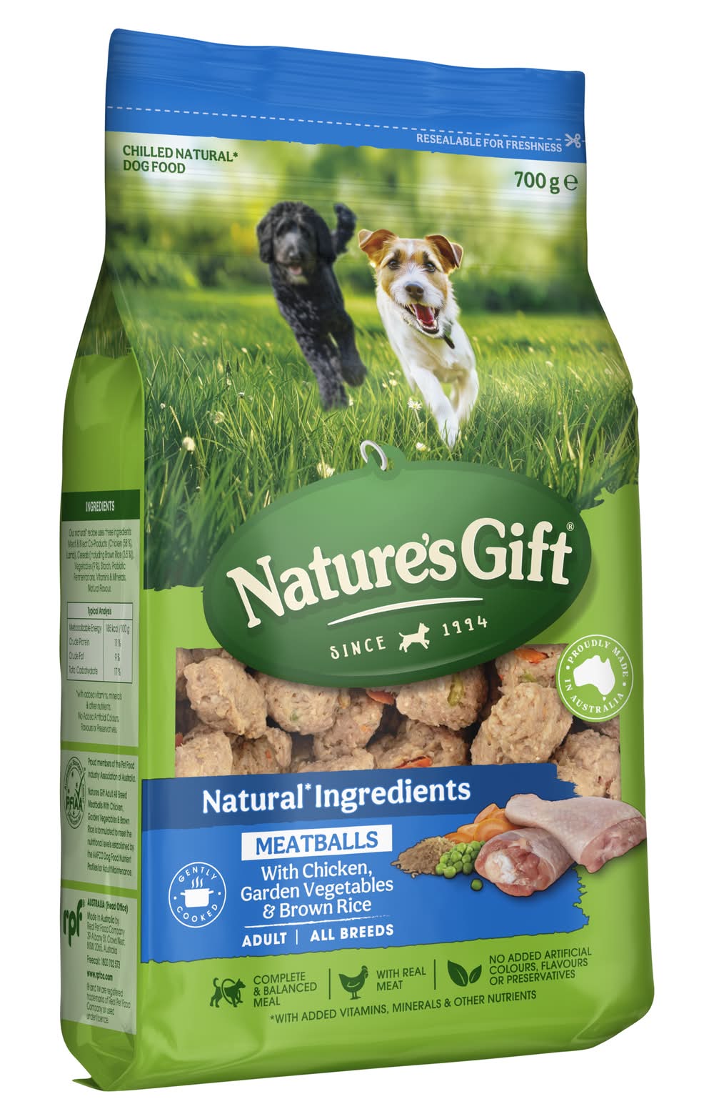 Nature's Gift Natural Ingredients Meatballs Wet Dog Food, Kangaroo Peas & Sweet Potato, Adult-All Breeds (700g)