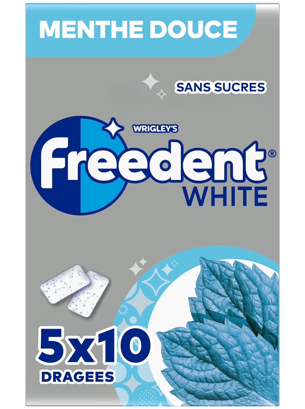 Freedent - Blanc chewing gum sans sucres, menthe douce (5 x 10)