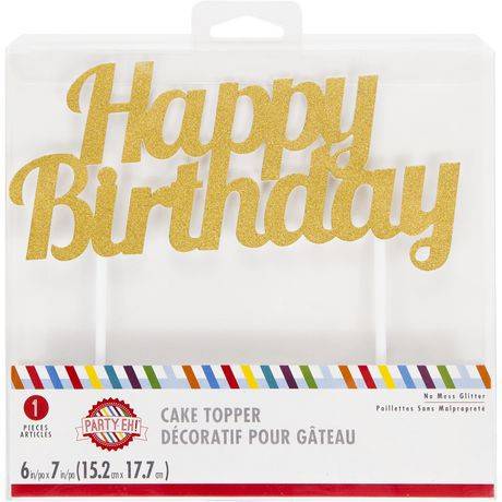 Party-Eh! "Happy Birthday" Gold Glitter Cake Topper (1 unit)